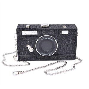 Vintage Camera Retro Purse Convertible Metallic Clutch Crossbody Novelty Bag
